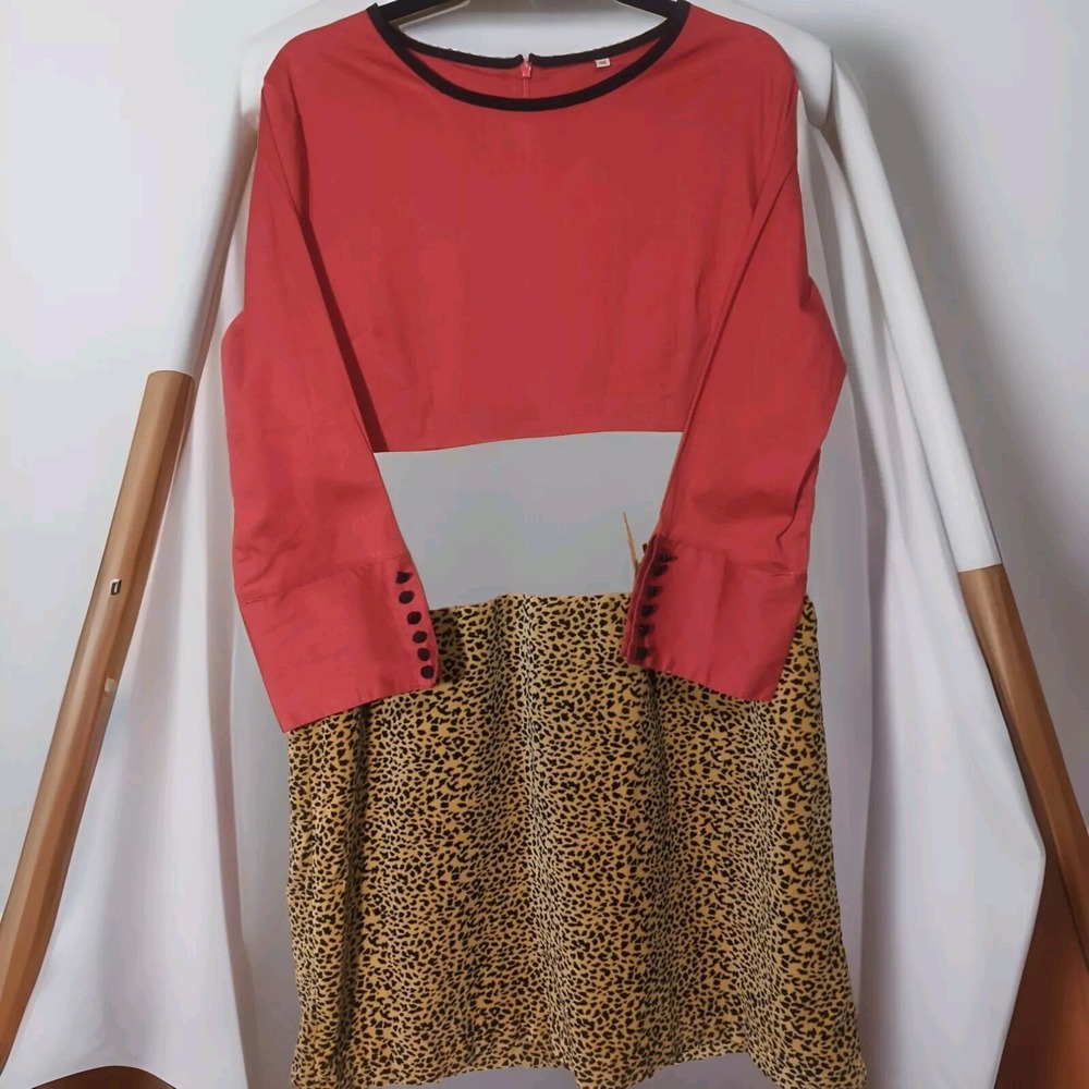 Dress Womens Size 46 US 14 Cheetah Boho Long Sleeve Almatrichi Madrid Spain